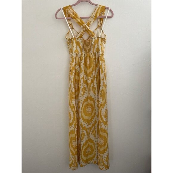 J. Crew Collection Triangle Maxi Dress Sundress Yellow Batik Silk Cotton Size 0 - Picture 2 of 11